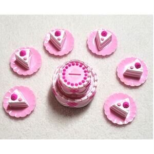 Vtg 90s Barbie 1:6 Scale 2 Tier Wedding Cake Folding Pretty Cake on Plate Pink